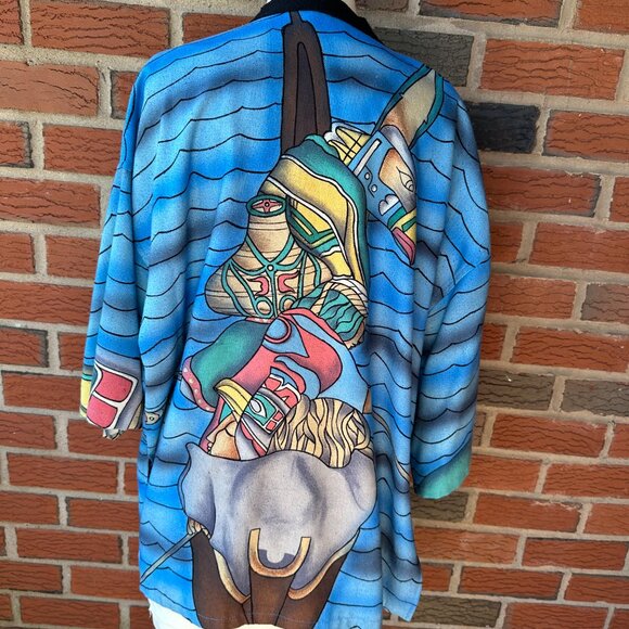 Irene Klar Hand-painted Silk Open Front Silk Kimono - Mythical - One Size - Picture 4 of 5